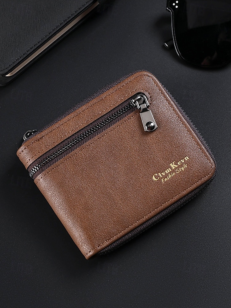Portafoglio da uomo in similpelle con cerniera – design sottile a due ante con più scomparti per carte e tasca portamonete, borsa elegante e resistente per lavoro, viaggi e uso quotidiano del 2025 a $11.99 –P2