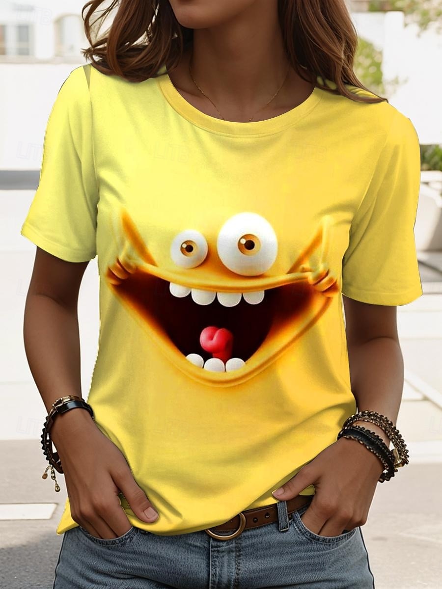 Femmes T-shirt Graphique Géométrie ancien Élégant Classique Manche Courte Col ras du cou Hauts Réguliers Quotidien Week-end Imprimé Jaune Bleu Violet Vert Été de 2025 ? $19.99 –P1