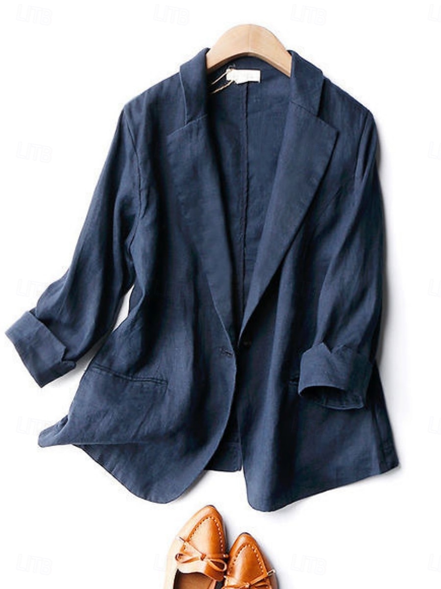 Femmes Blazer Confortable Respirant Avec Poches Occasionnel Uni Bureau Rue Occasionnel Tenue quotidienne Simple Boutonnage Régulier Col Rabattu Coupe régulière manche longue Vêtements d'extérieur de 2025 ? $32.99 –P3