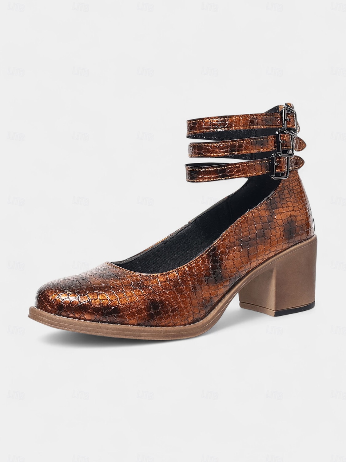 Sapatos femininos verdes de couro sintético com estampa de crocodilo e tira no tornozelo, salto grosso - sapatos Mary Jane retrô confortáveis para caminhar, para o escritório, roupas do dia a dia e de 2025 por $34.99 –P2