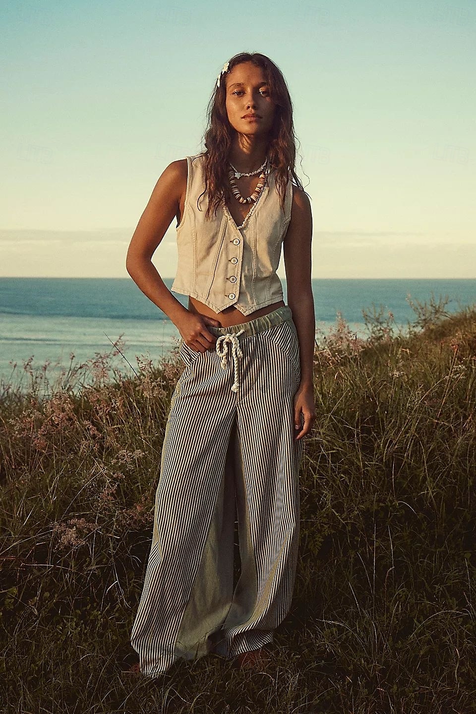 dam bomullsblandad denim culottes vida ben semester vintage snygg full längd medelhög midja randig lapptäcke randig bekväm oelastisk utomhus semester hem marinblå jordgul svart armégrön 2025 - $44.99 –P1