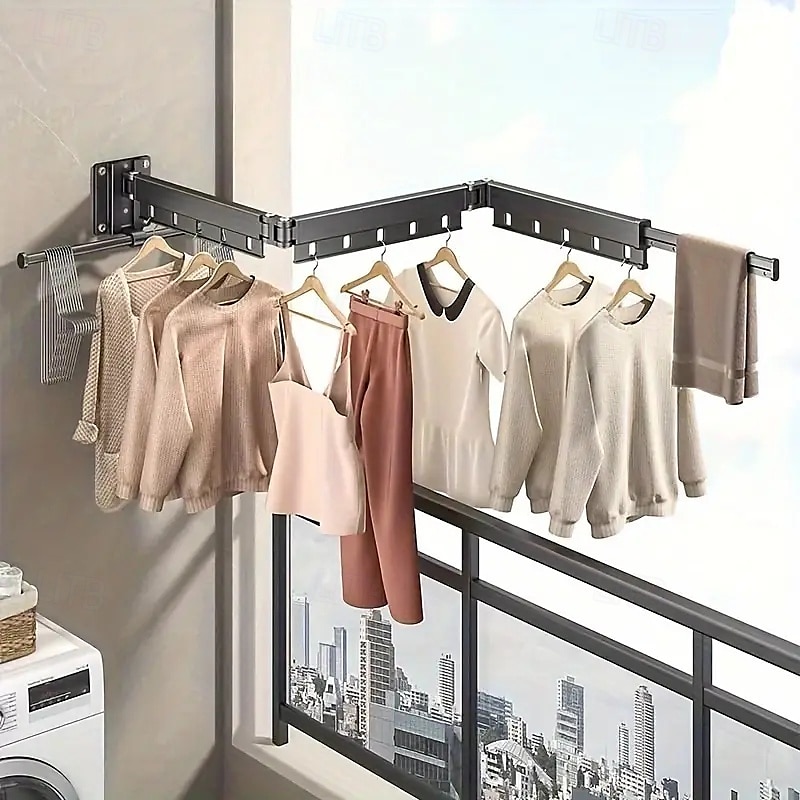 3/4 Fold Wall-Mounted Clothes Drying Rack with Rotating Design Space-Saving Foldable Clothes Hanger for Balcony, Laundry Room, Bathroom 2025 - $43.99 –P1