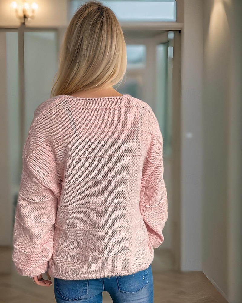 Pentru femei Pulover Bluza Modă Șic Stradă Zilnic Culoare solidă Striat În V Tricotat Manșon Lung Topuri obișnuite Tricotat Concediu Ieșire Sfârșit de săptămână Negru Alb Primăvară Toamnă 2025 - $22.99 –P5