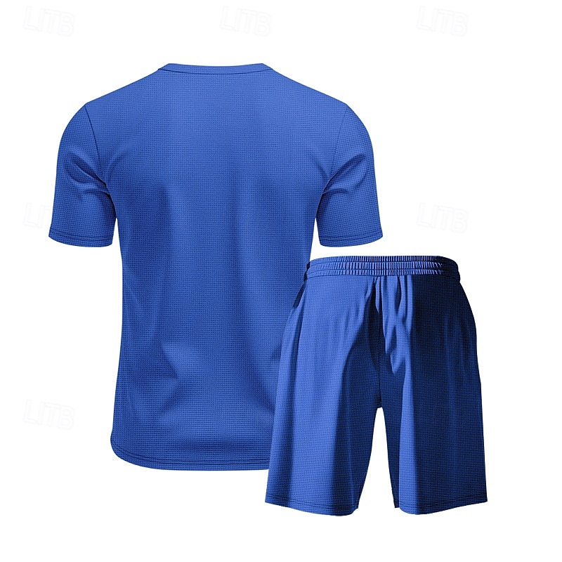 Per uomo Camicia a nido d'ape Completi T-shirt Outfit 2 pezzi Maglietta e pantaloncini Manica Corta Scollo a V Estate Semplice Moda Casual Allacciato 2 Pezzi Vacanza Abbigliamento quotidiano Uscire del 2025 a $28.99 –P5