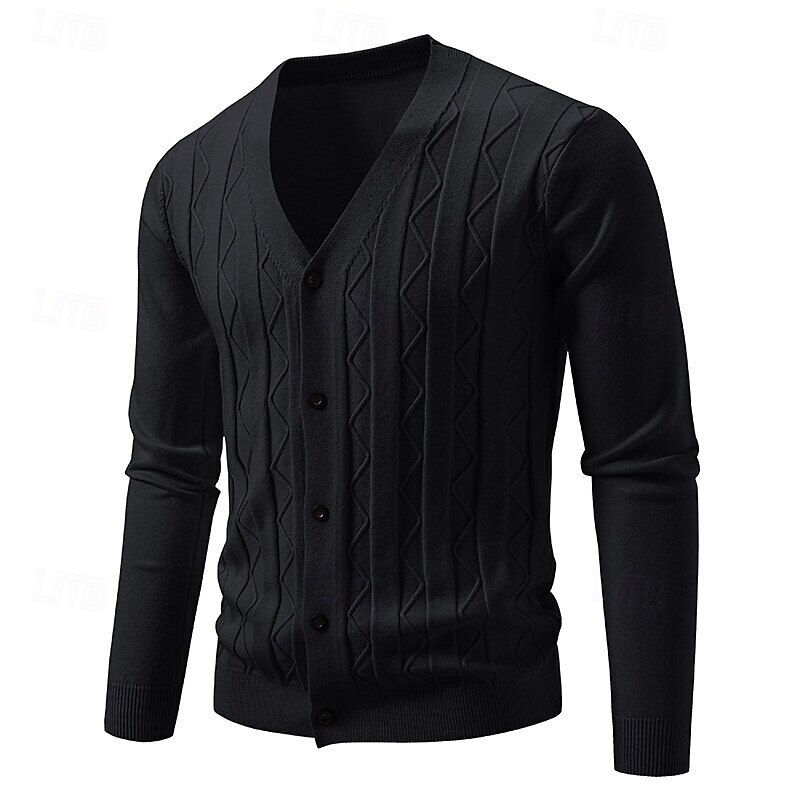 Men's Cardigan Sweater Cropped  Sweater Knit Sweater Ribbed Knit Regular Tops Buttons Jacquard Plain V Neck Fashion Classic Vacation Daily Wear Clothing Apparel Fall Winter Black Navy Blue S M L 2025 - $23.99 –P6