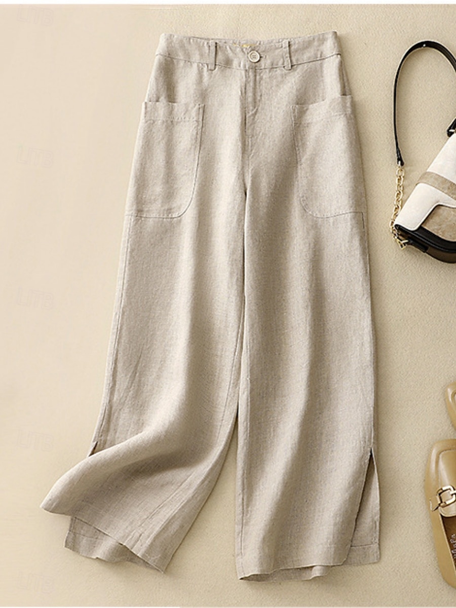 Per donna Pantaloni in cotone e lino Gamba larga Chinos Vacanza Vintage Moda Lunghezza intera Vita Alta Semplice Tasca Comodità All'aperto Inelastico Vacanza Streetwear Quotidiano Giallo Arancione del 2025 a $25.99 –P4