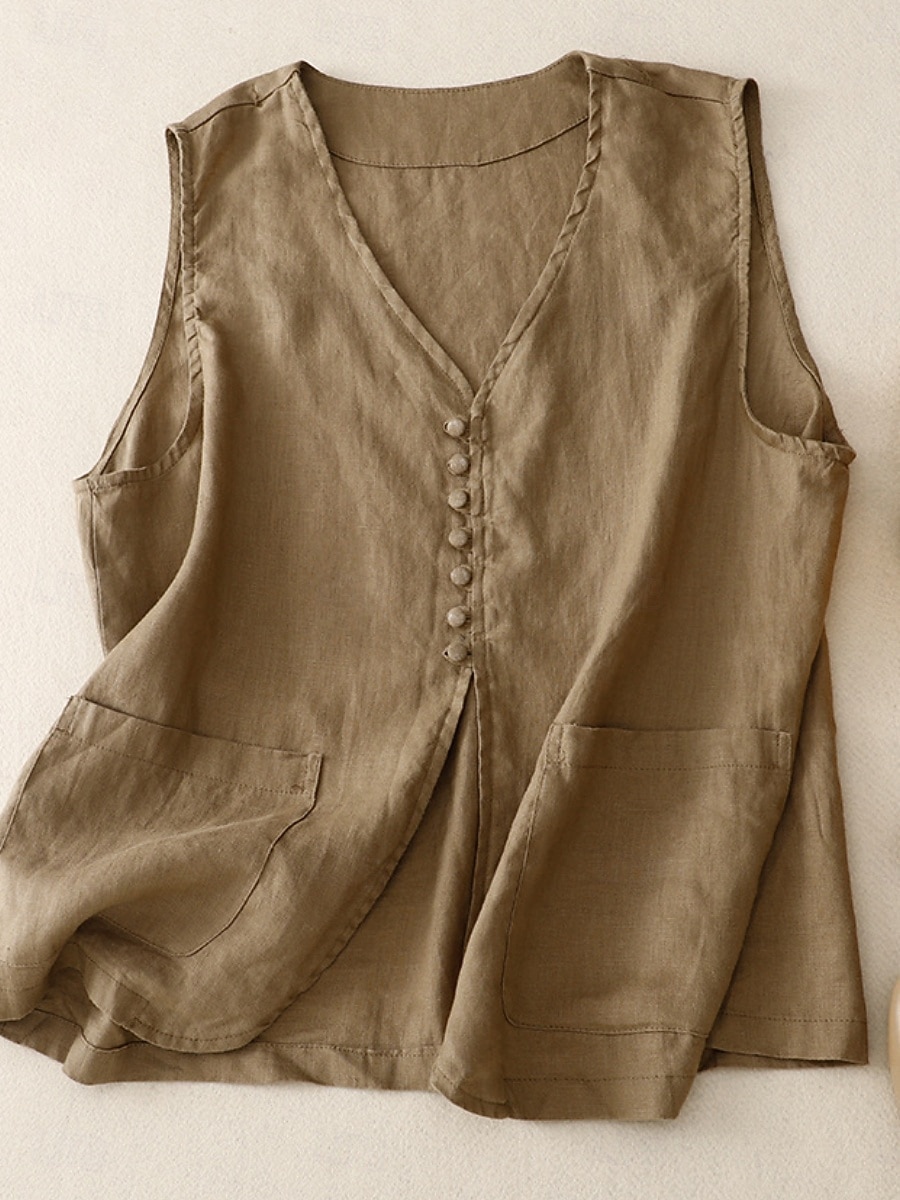 Per donna Gilet Confortevole Traspirante Tasca Bottoni Casual Semplice Vacanza Streetwear Casuale Abbigliamento quotidiano Monopetto Corto Scollo a V Vestibilità regolare Senza Maniche Capispalla del 2026 a $28.99 –P10