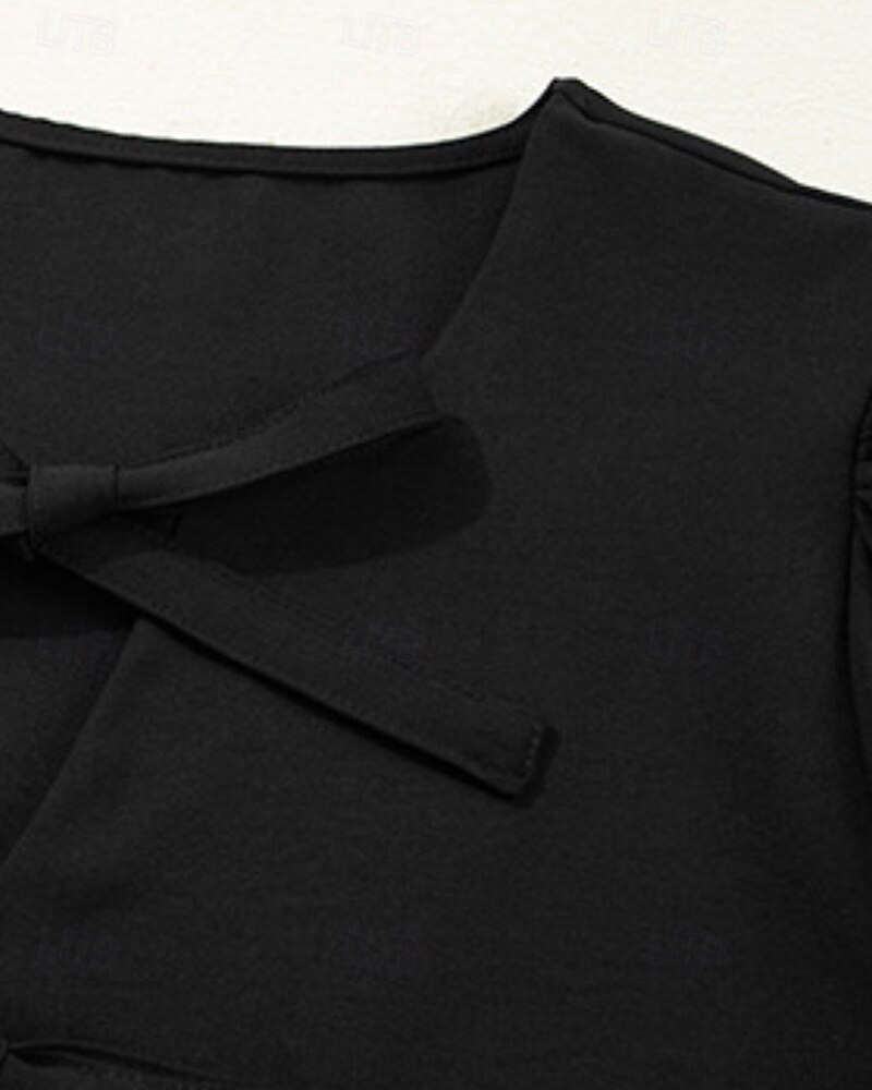 Femmes Chemisier Uni Moderne Occasionnel Manche Courte Col ras du cou Hauts Réguliers Quotidien Fête Sortir Œillet Noir Automne de 2025 ? $28.99 –P7