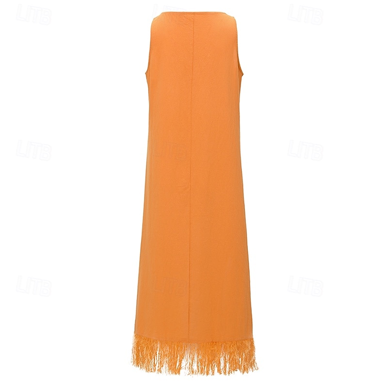 Women's Midi Dress Boho Dress Western Dress Fashion Modern Outdoor Vacation Holiday Regular Fit Flower Sleeveless Crew Neck Orange Summer 2025 - $26.99 –P5
