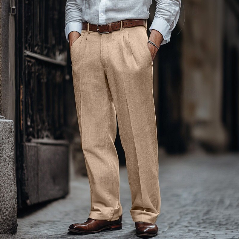 Per uomo Pantaloni di Lino Pantaloni Pantaloni Estivi Pantaloni plissettati  Pantaloni eleganti Tasca Frontale Gamba Dritta Semplice Comodità Traspiran