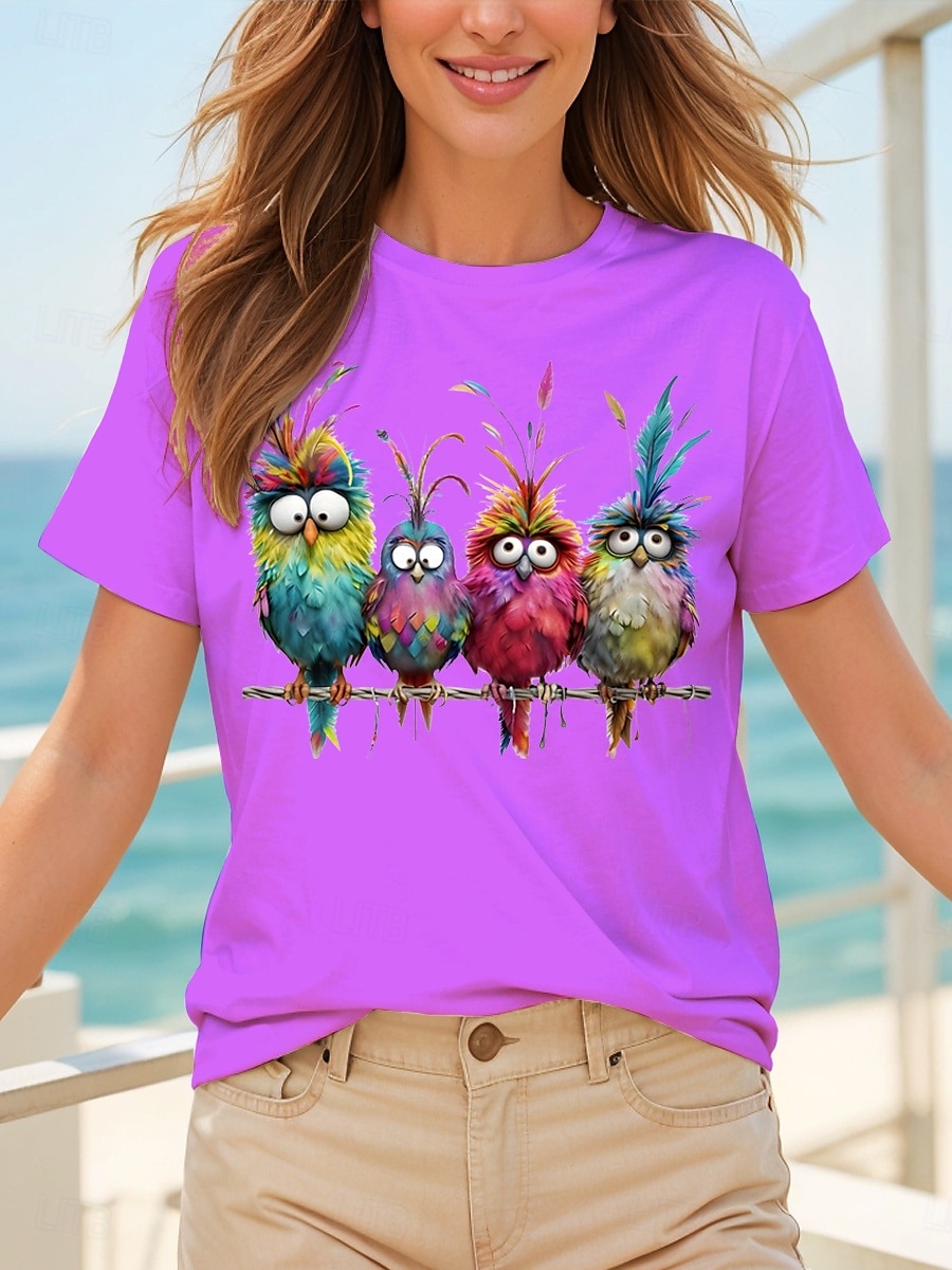 Dame T skjorte Grafisk Dyr Årgang Stilfull Klassisk Kortermet Crew-hals Rund hals Vanlige topper Daglig Helg Trykt mønster Svart Hvit Gul Rosa Blå Sommer Vår 2025 - $19.99 –P9