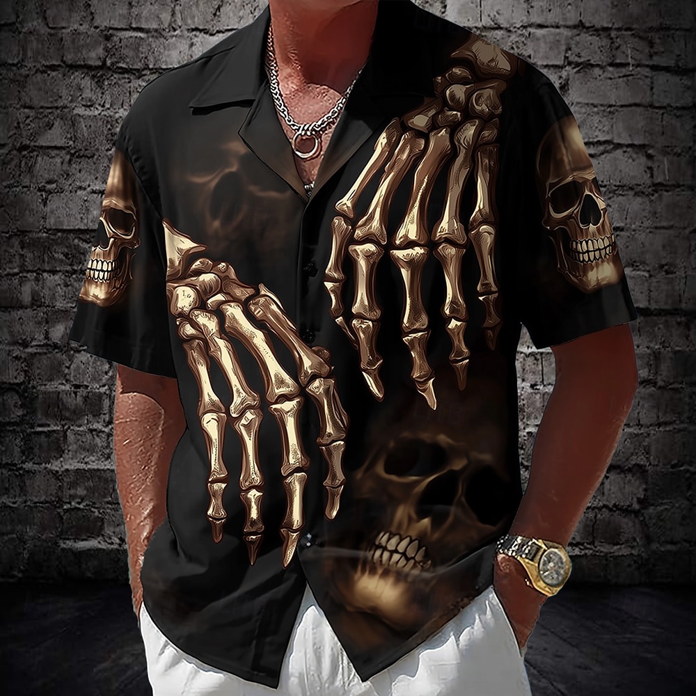 Homens Caveiras Esqueleto Morte Camisa Social Camisa cubana camisa de botão Manga Curta Estilo gótico escuro Feriado Streetwear Verão Camisa com gola de acampamento Impressão 3D Preto 1 Preto de 2025 por $23.99 –P2