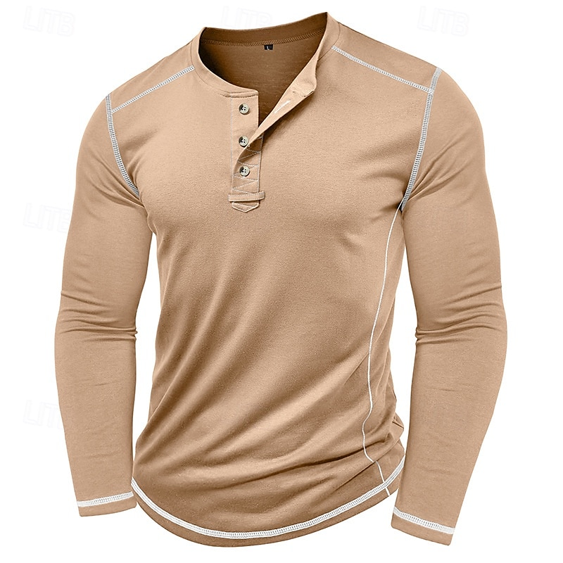 Men's T Shirt Henley Shirt Henley Top Long Sleeve Solid Color Vintage Casual Contrast Stitching Henley Outdoor Causal Casual Spring Fall Spring &  Fall Black White Gray Henley T-Shirt 2025 - $22.99 –P16