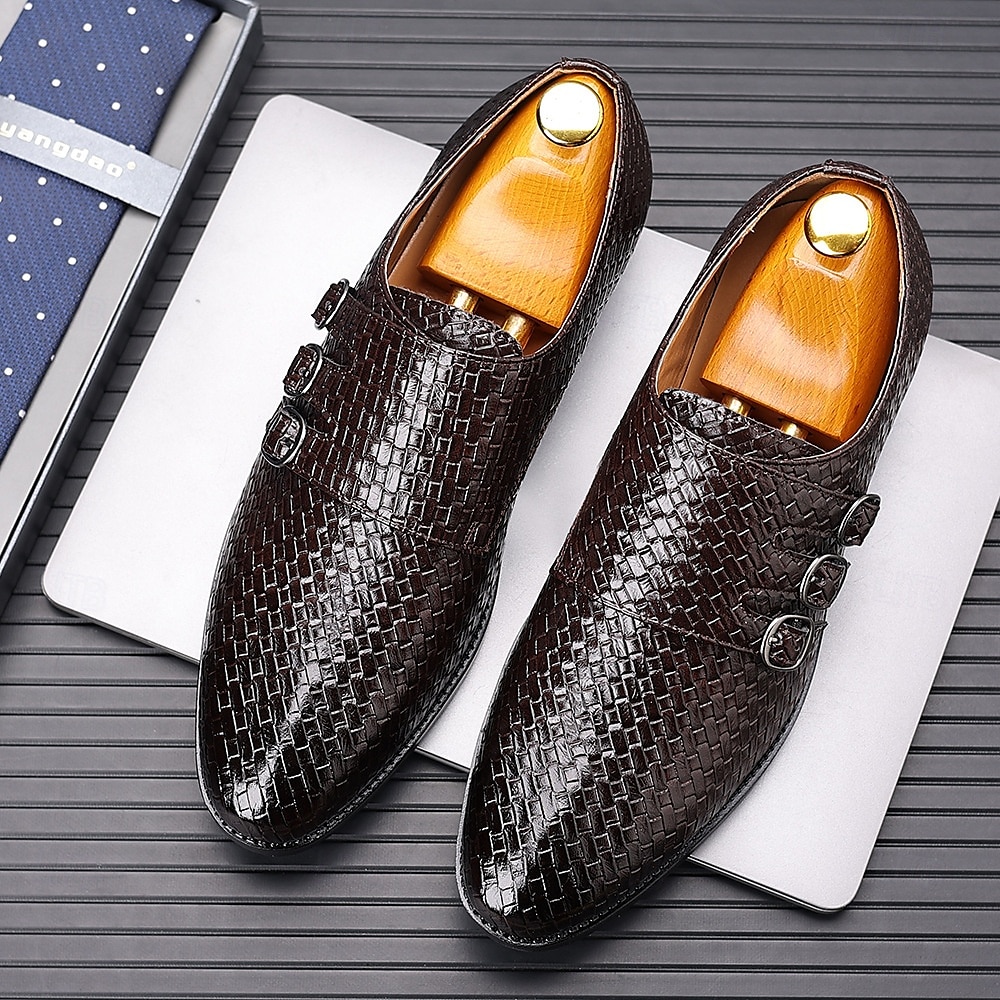 scarpe da uomo con triplo cinturino in similpelle intrecciata e testurizzata – design con fibbia unica per uomini alla moda, banchetti e ricevimenti serali del 2025 a $32.99 –P5