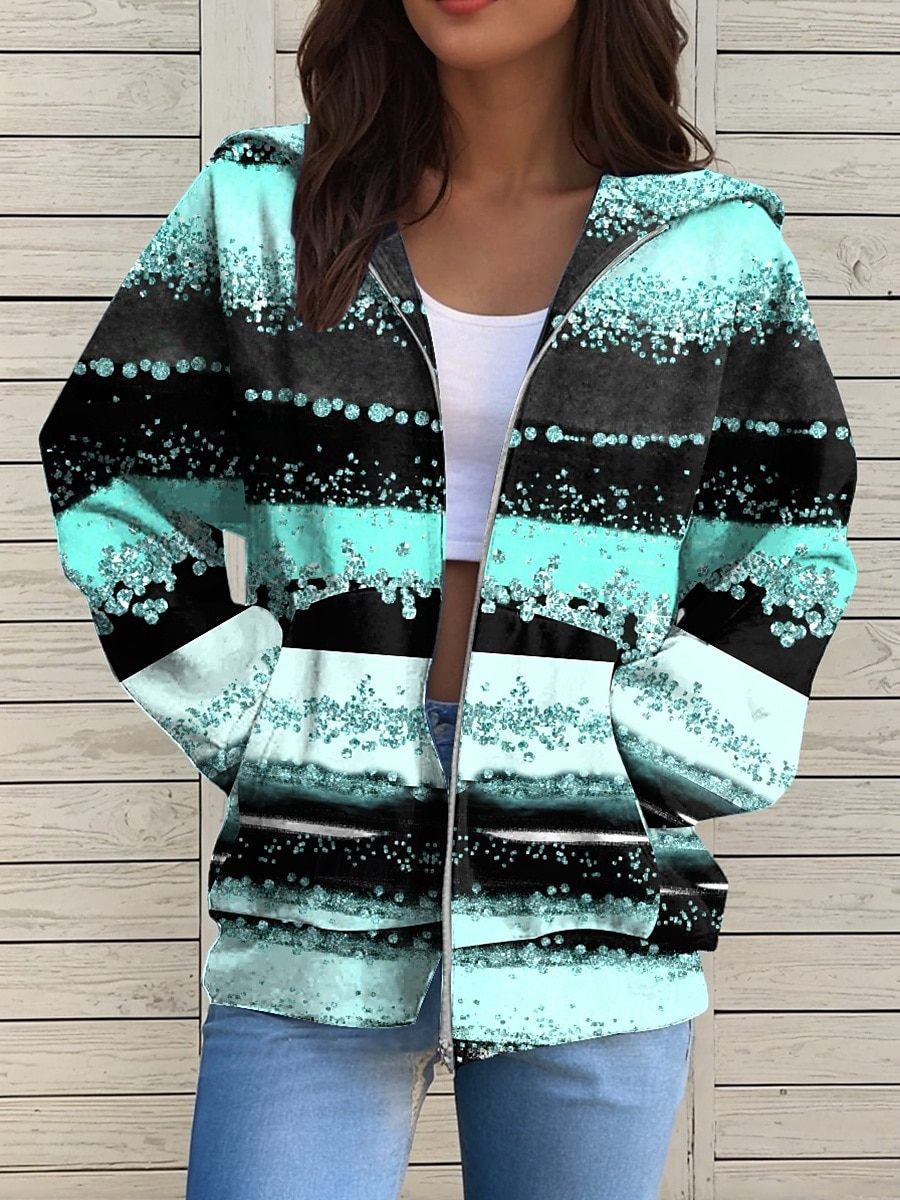 Womens hanorac cu fermoar geometric abstract activ casual maneci lungi cu gluga tops obisnuite Casual Holiday buzunar frontal roz albastru marin albastru violet verde Primavara Toamna 2025 - $26.99 –P2