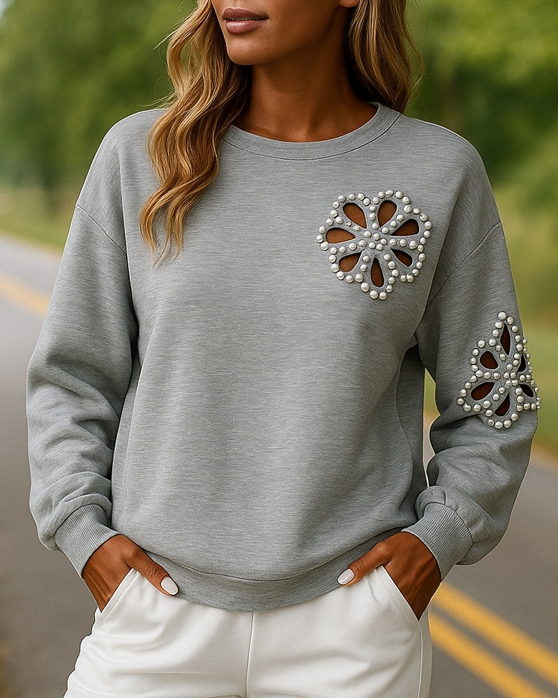 Dam Tröja med pullover Casual Toppar Ihålig Långärmad Överdelar Fritids- Solid färg Mode Andningsfunktion Utomhus Sportkläder Sportkläder Grå 2025 - $26.99 –P1