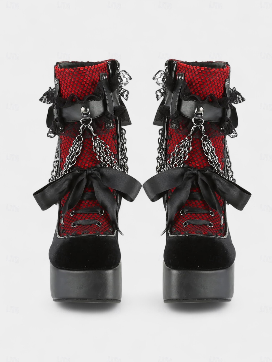 Botas femininas góticas plataforma – saltos de veludo com cadarço, correntes e fivelas para festas de Halloween, cosplay e punk de 2025 por $69.99 –P6