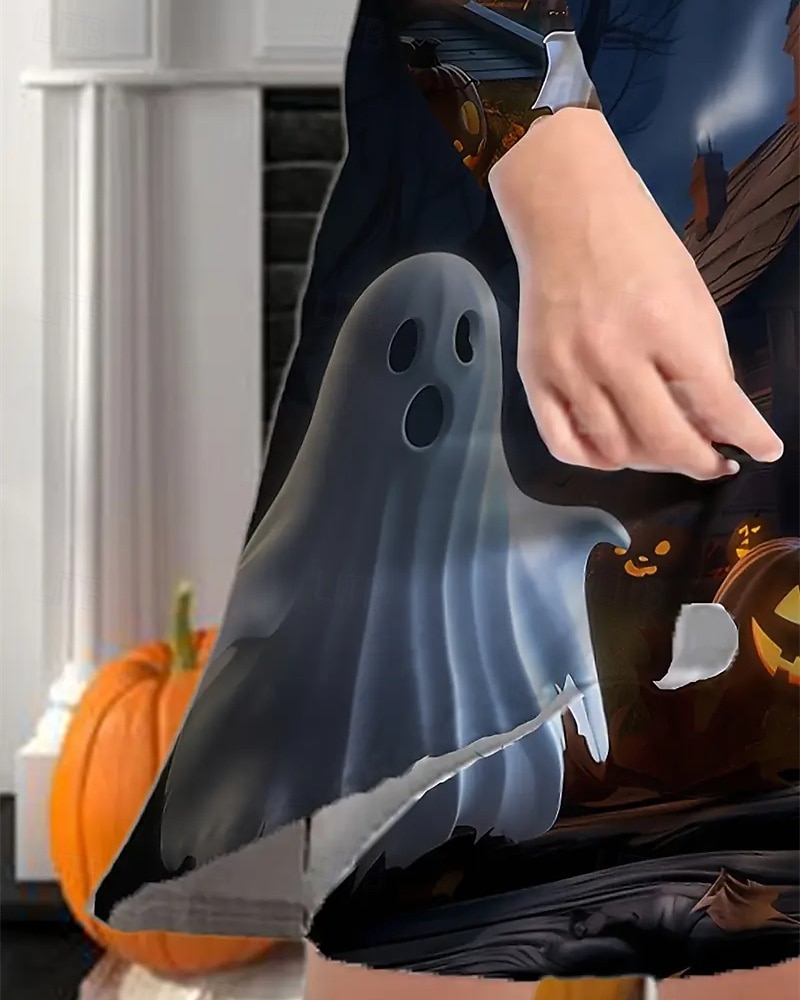 Halloween Dziewczyny ' 3D Graficzny Dynia Duch Sukienka Długi rękaw Lato Wiosna Urlop Codzienny Święto Księżniczka Piękny Słodkie Dzieci 4-12 lat Codzienne sukienki Sukienka A line Do kolan Regularny 2025 - $16.99 –P4