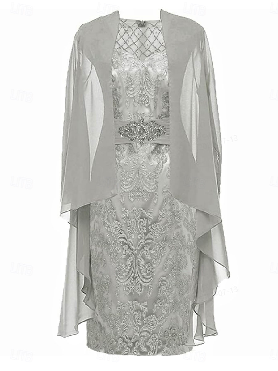 Tubino / Colonna Set di Abiti Abito da cerimonia per signora Elegante Semplice Girocollo Lunghezza al ginocchio Pizzo Manica 3/4 con Tinta unita 2025 del 2025 a $139.99 –P1