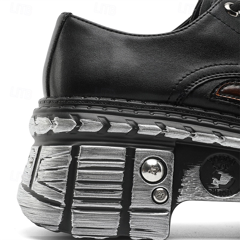 Pantofi Oxford cu platformă gotică pentru bărbați, cu flăcări – pantofi cu talpă groasă în stil punk pentru cosplay, Halloween și streetwear 2026 - $99.99 –P7
