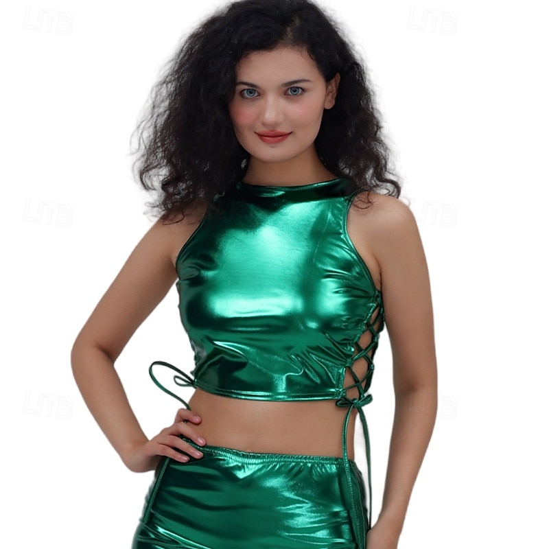 Metallisk 80-talet Glänsande latexpatent Magtröja Halterneck PU-läder Ensfärgat Dam Karnevalsdräkt Karnival Maskerad Fest Prideparad Pride månad Vuxna Topp 2025 - $20.99 –P2