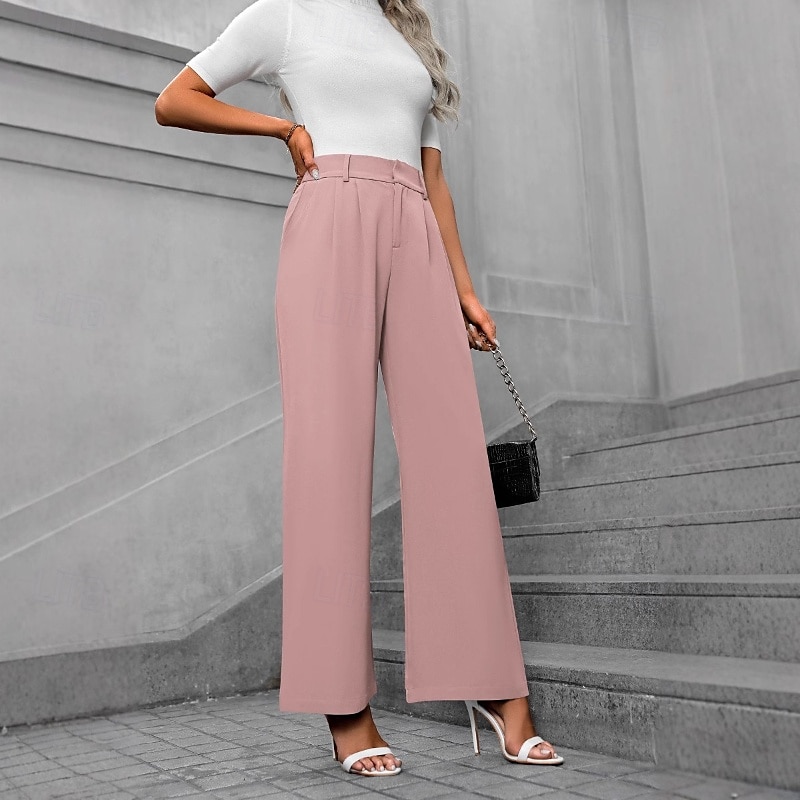 Per donna Gamba larga Pantaloni Eleganti Streetwear Casual Lunghezza intera Naturale Semplice Elastico in vita Confortevole All'aperto Vacanza Ferie Marrone rossastro Rosso violaceo Cenere Grigio del 2025 a $27.99 –P14