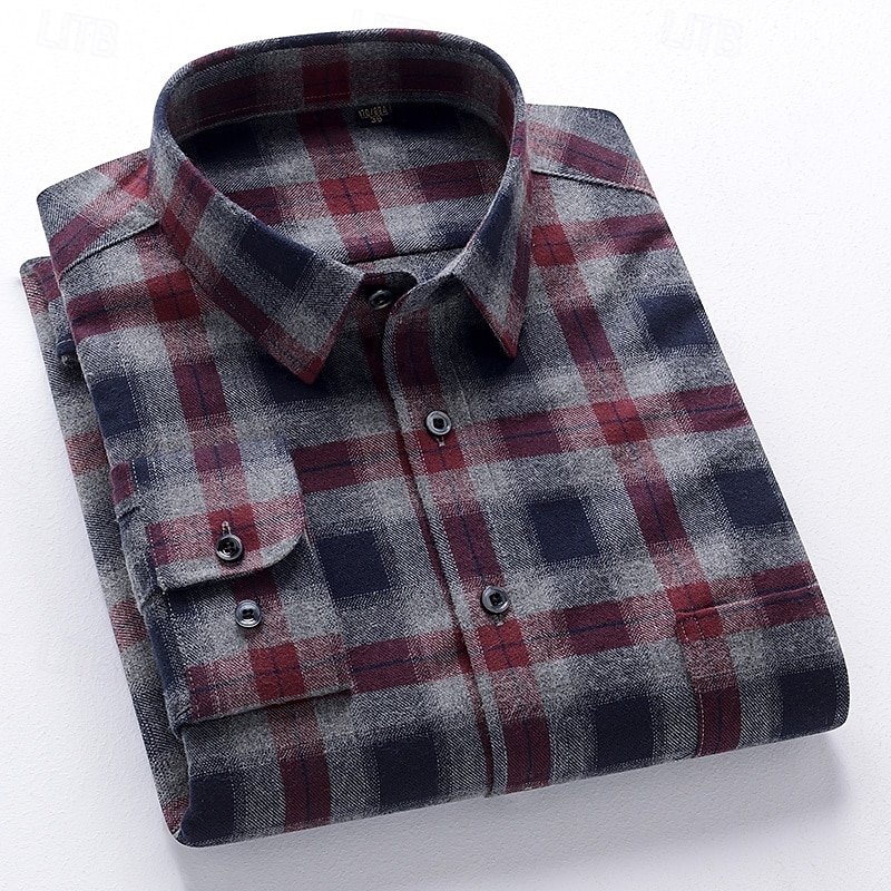 Men's Shirt Dress Shirt Collared Shirt Button Up Shirt Plaid / Striped / Chevron / Round Daily Wear Corporate Clothing White+khaki Pink Wine Navy Blue Long Sleeve Shirt Collar All Seasons Clothing 2026 - $36.99 –P13