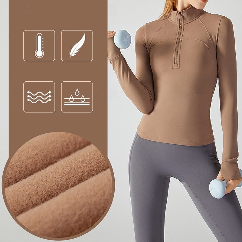 Mujer Sudadera de polar Escote Chino Templado Dispersor de humedad Media Cremallera Manga Larga Deportes Color sólido Camiseta por Gimnasio Entrenamiento de gimnasio Aptitud física Delgado Ropa de 2025 - $39.99 –P1