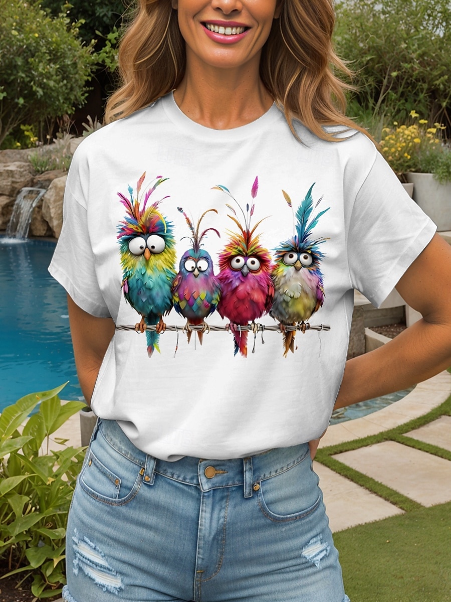 Dame T skjorte Grafisk Dyr Årgang Stilfull Klassisk Kortermet Crew-hals Rund hals Vanlige topper Daglig Helg Trykt mønster Svart Hvit Gul Rosa Blå Sommer Vår 2025 - $19.99 –P1