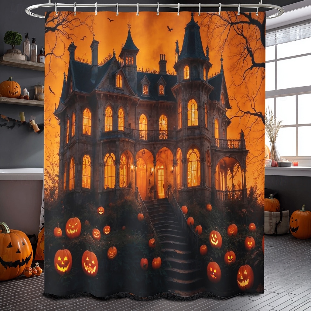 κουρτίνα ντους για το Halloween με γάντζους, πλενόμενη αδιάβροχη διακόσμηση μπανιέρας μπάνιου με πολυεστέρα 2025 - $19.99 –P8