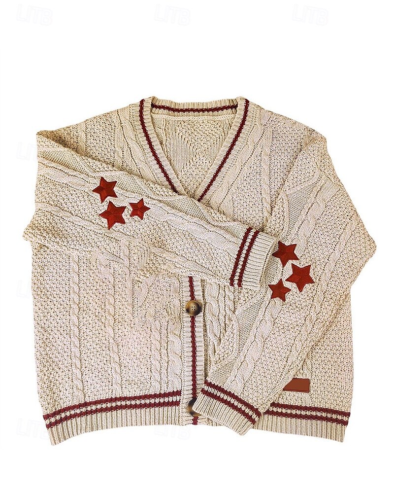 Pentru femei Pulover Bluza Modă Șic Stradă Zilnic Αστέρι Striat În V Tricotat Manșon Lung Topuri obișnuite Tricotat Concediu Ieșire Sfârșit de săptămână Negru Roșu-aprins Toamnă Iarnă 2025 - $25.99 –P8