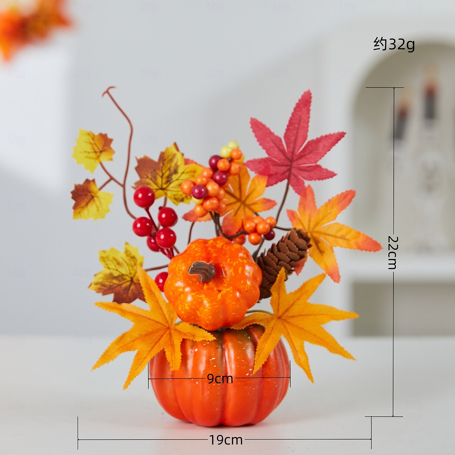 Décoration de bureau d'automne d'Halloween avec fausse citrouille, feuilles d'érable et décoration lumineuse à LED pour le festival des récoltes d'automne, décoration de scène d'automne effrayante de 2025 ? $6.99 –P7