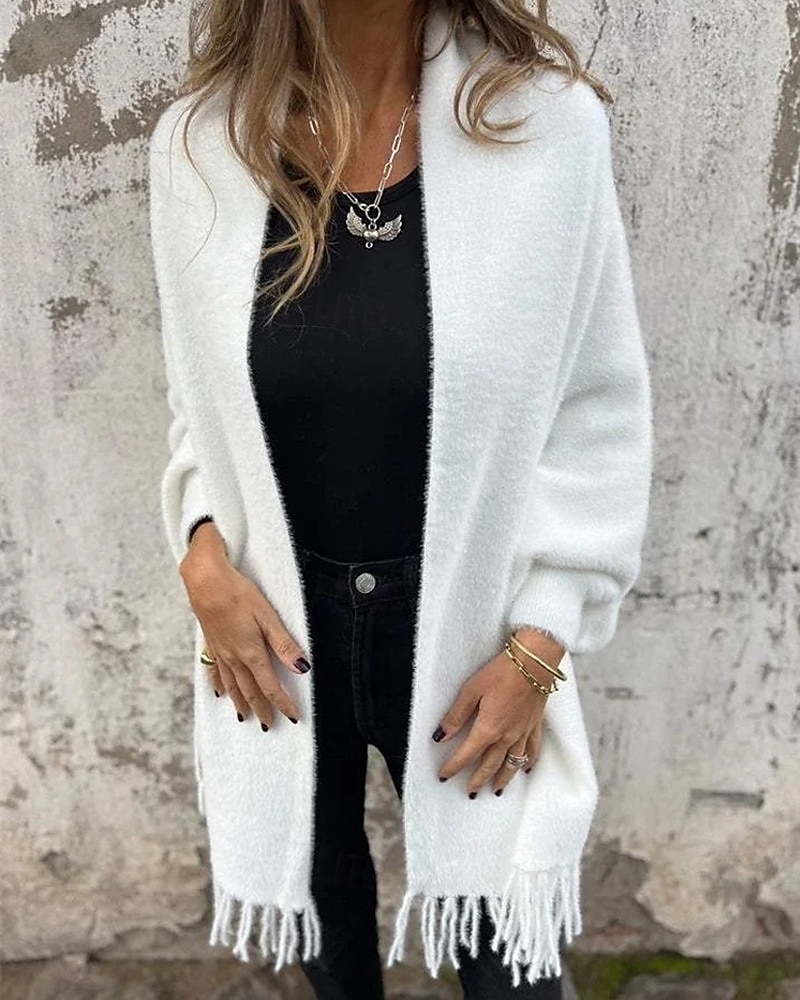 Dam Kappa Håller värmen Bekväm Tofs Mode Modern Ledigt Slät Utekväll Helgen Öppen front Normal Kraglös Normal Långärmad Ytterkläder Svart Vit Rubinrött Höst Vinter 2025 - $32.99 –P4
