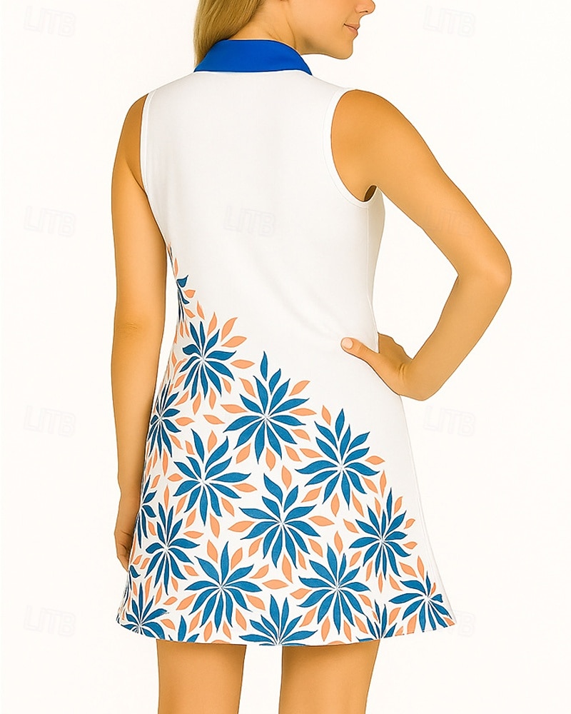 Women's Floral Tennis Dress Golf Dress Sleeveless Dress Sleeveless Zipper UV Protection Elastic Breathable Tennis Golf Badminton Polo Collar Dress White Tennis Clothing 2026 - $26.99 –P2