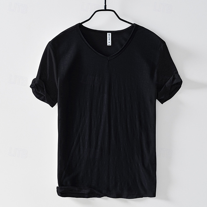 Per uomo Maglietta di cotone Maglietta Manica Corta Maniche Corte Scollo a V Estate Tutte le stagioni Semplice Moda Designer Essenziale Stile Classico Base Casuale Vacanza Streetwear Blu Cammello Nero del 2026 a $14.99 –P3