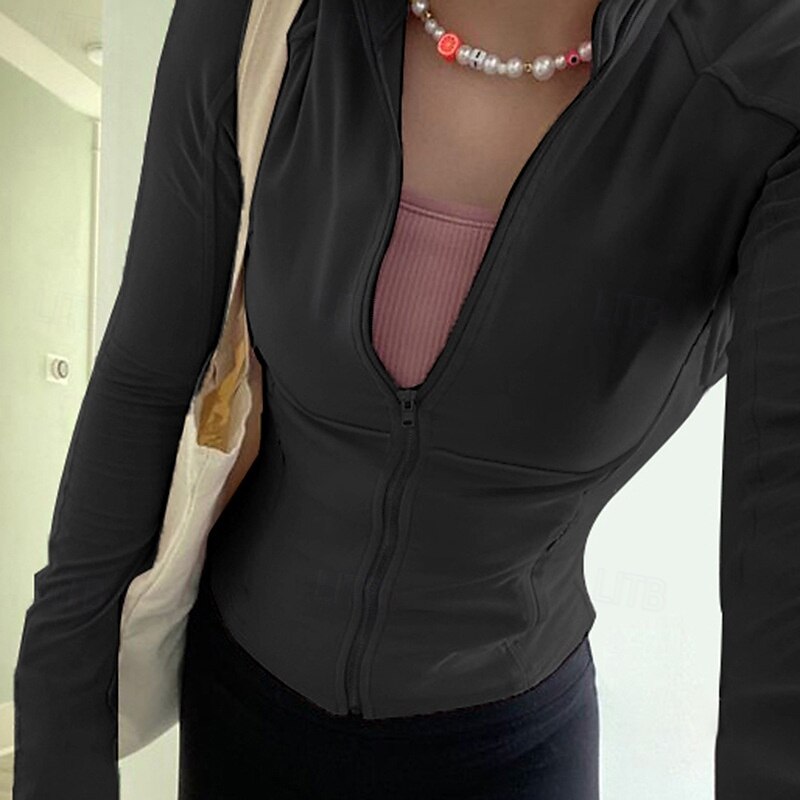 Női Wrap Crop Top Szűk felsők Sima Napi Stílusos Alap Hosszú ujj Kapucni Normál felsők Munka Napi Szabadság Cipzár Fekete Arcpír rózsaszín Tavasz Ősz 2025 - $23.99 –P7