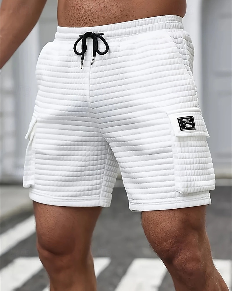 Homme Short gaufré Shorts cargo Shorts Shorts d'été Short décontracté Avec Poches Taille Élastique Cordon de serrage Uni Confort Respirant Court Extérieur Vacances Sport Occasionnel Noir Blanche de 2026 ? $20.99 –P1