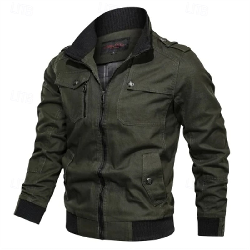 Herren Leichte Jacke Cargo-Jacke Freizeitjacke Urlaub Täglich Tasche Frühling Herbst Einfach Mode Klassisch Stehkragen Regulär Schwarz Wein Khaki Armeegrün Dunkelblau Jacken 2025 - $35.99 –P2