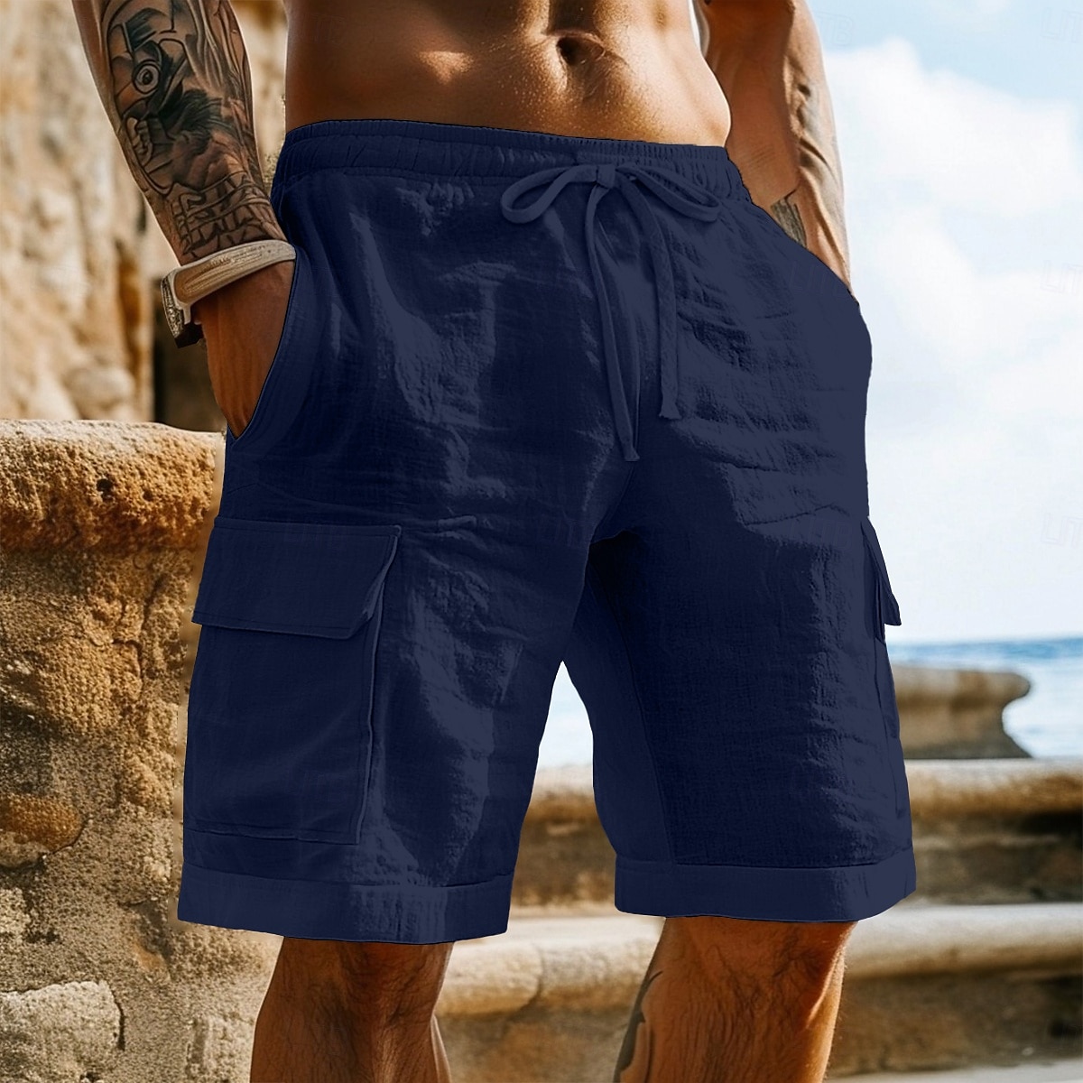Per uomo Pantaloncini cargo Shorts Shorts di Lino Pantaloncini Estivi Shorts da Spiaggia Elastico in vita Coulisse Multi-tasche Semplice Lunghezza al ginocchio All'aperto Quotidiano Spiaggia Vacanza del 2025 a $22.99 –P8