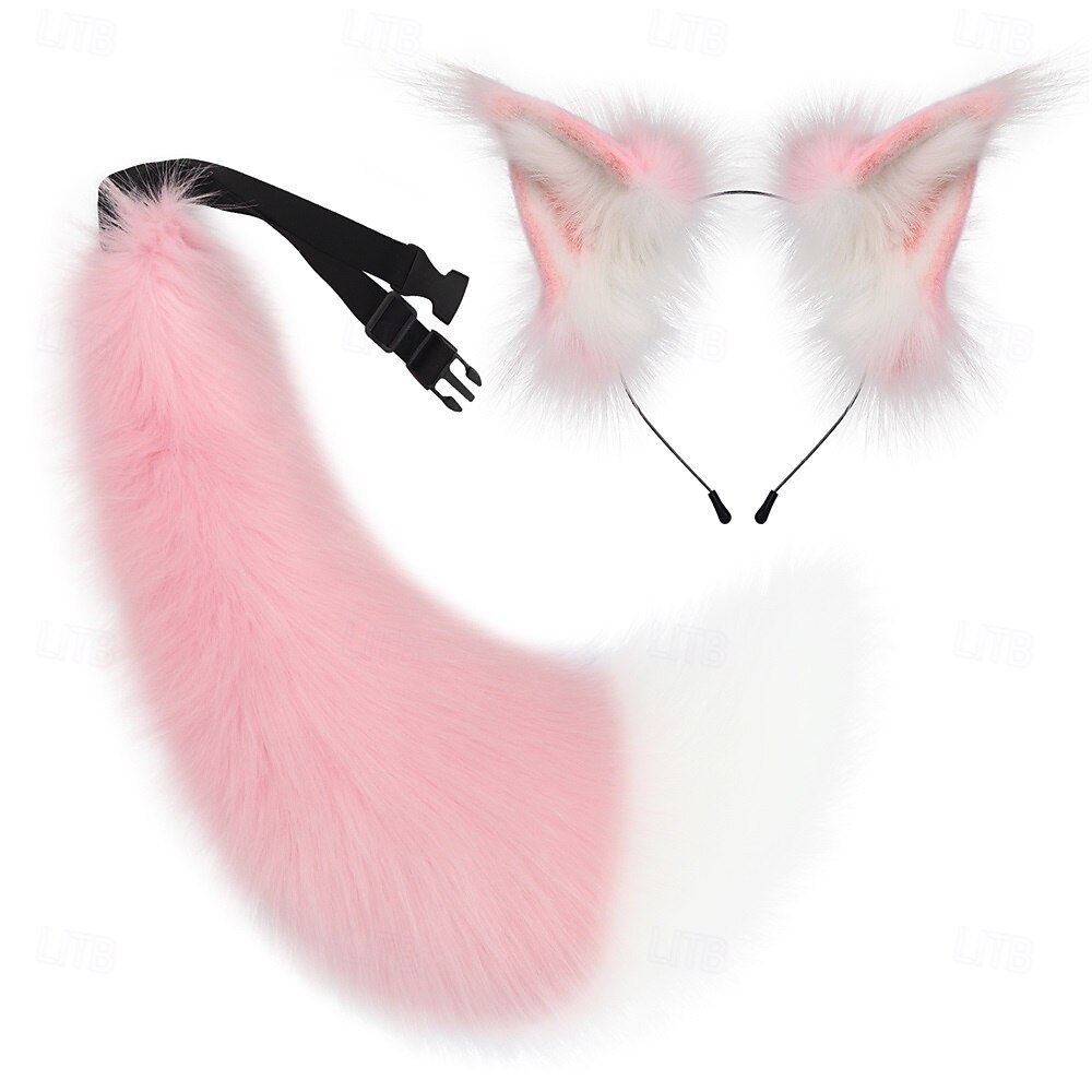 Set di orecchie di volpe pelose, fascia per capelli e coda – orecchie e coda di animali realistici, accessori per cosplay per Halloween, feste, convention e spettacoli del 2025 a $41.99 –P9