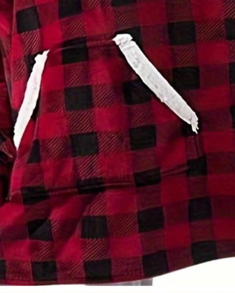 Naisten Pullover-huppari Hupparit Skottiruutukuvio Katutyyli Vapaa-aika Pitkähihainen Hupullinen Tavalliset topit Katu Pyhäpäivä Bile Tasku Rubiini Talvi 2025 - $36.99 –P3