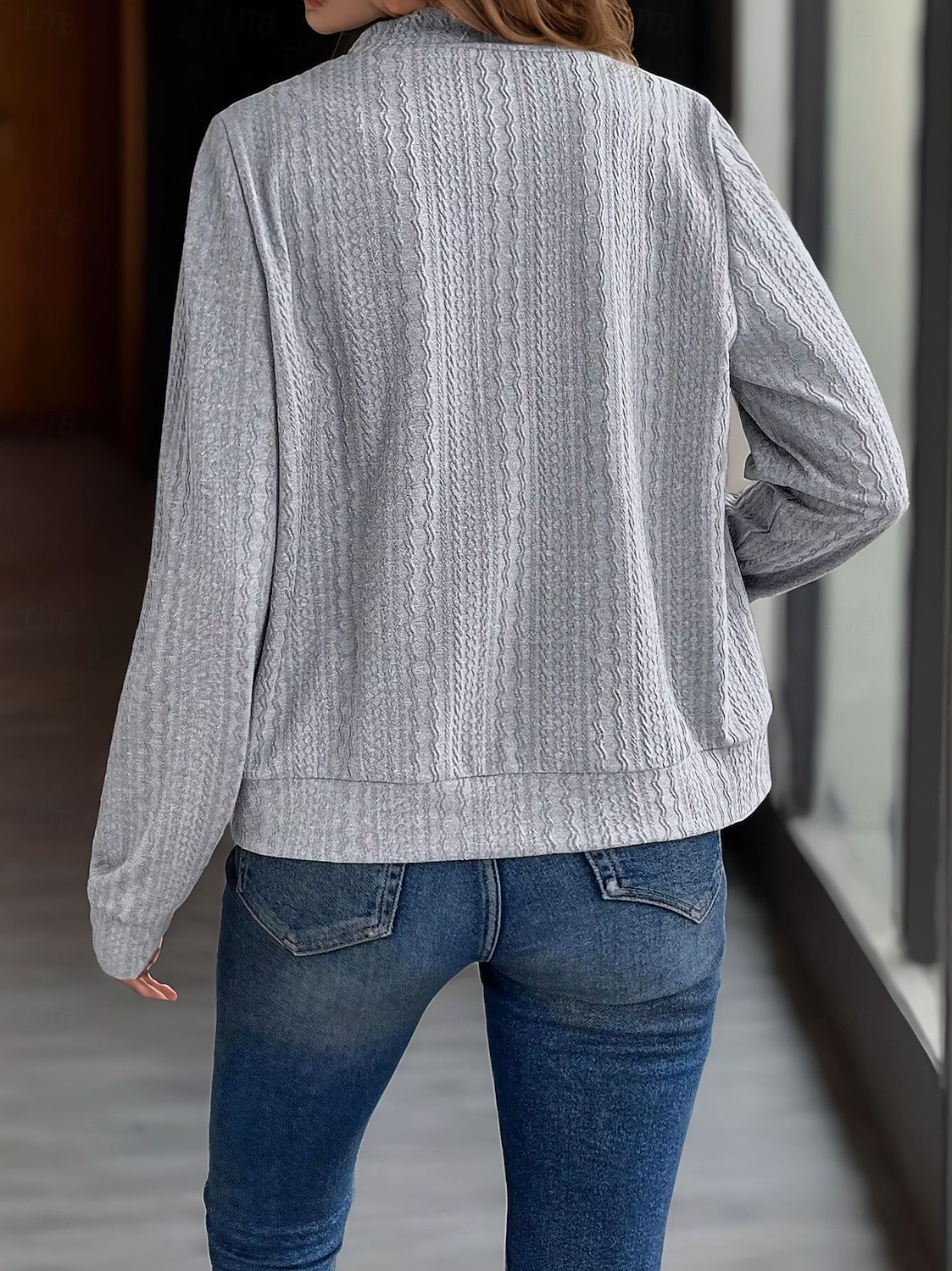 Women's Casual Jacket Comfortable Breathable Full Zip Daily Casual Plain Casual Daily Regular Stand Collar Regular Fit Long Sleeve Outerwear Black Gray Spring Fall 2025 - $21.99 –P2