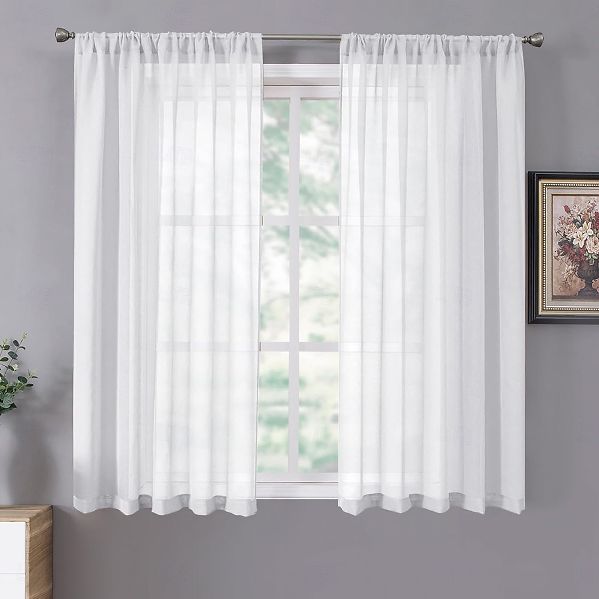 Perdele transparente albe cu buzunar pentru tijă, pentru sufragerie, lungime de 119 cm, panou din voal solid, cu frunze, filtru de lumină pentru intimitate, pentru dormitorul copiilor, fiecare panou 2026 - $9.49 –P2