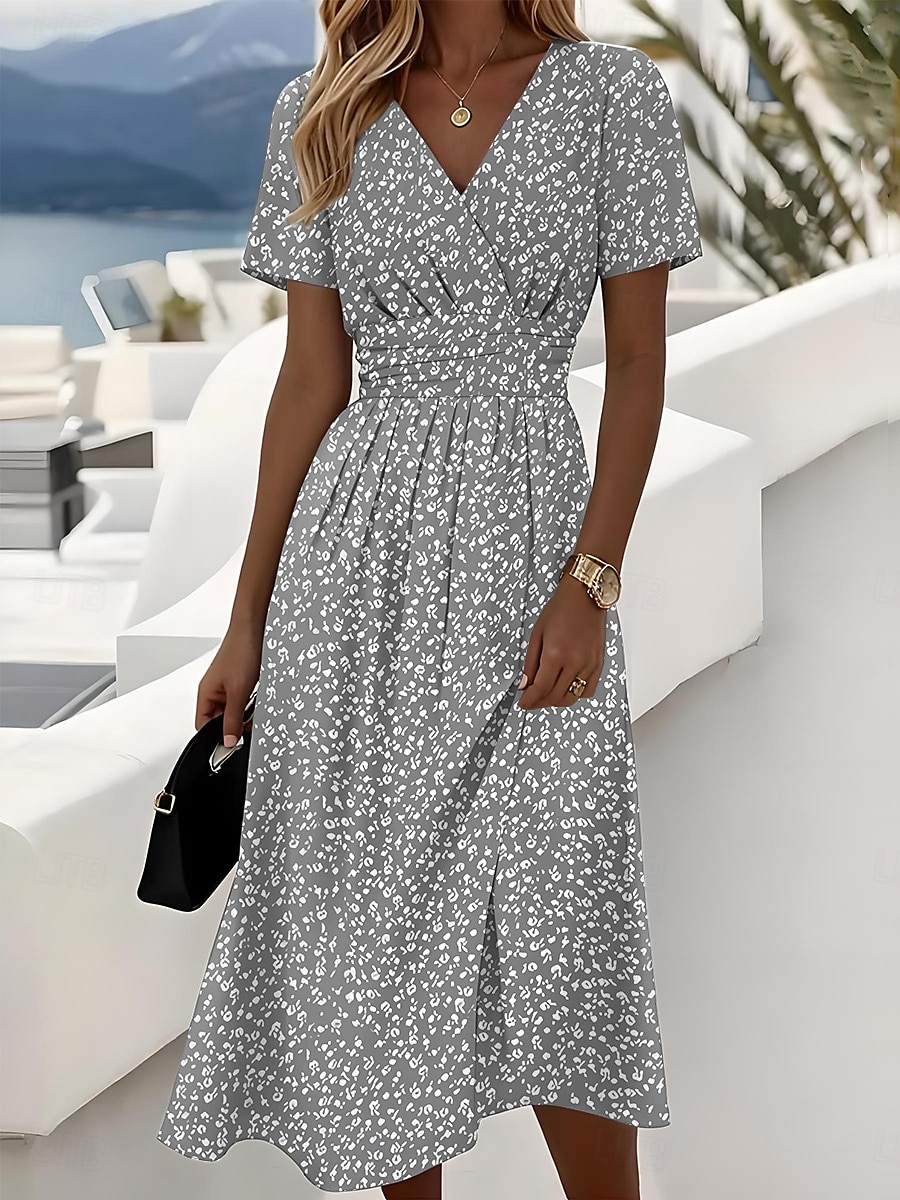 Dam Midiklänning Vardagsklänning Solklänning A linjeklänning Slipklänning Elegant Semester Ledigt Strand Normal Blommig Grafisk Prickig Kortärmad V-hals Gul Rubinrött Blå Purpur Sommar Vår 2025 - $35.99 –P2