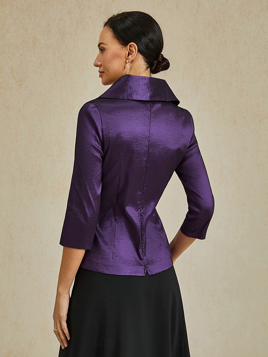 Women's Blouse Evening Tops Solid Color Plain Elegant Metallic Stylish 3/4 Length Sleeve V Neck Regular Tops Wedding Guest Evening Party Semi Formal Tie Front Eggplant Spring, Fall, Winter, Summer 2025 - $79.99 –P2