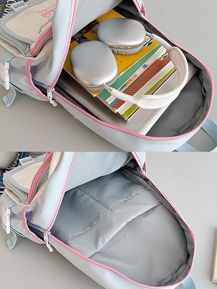 Stor reseryggsäck för tonårsflickor med vagnsrem – söt kaninbroderi, skolväska med flera fickor för mellan- och högstadieelever 2025 - $29.99 –P8