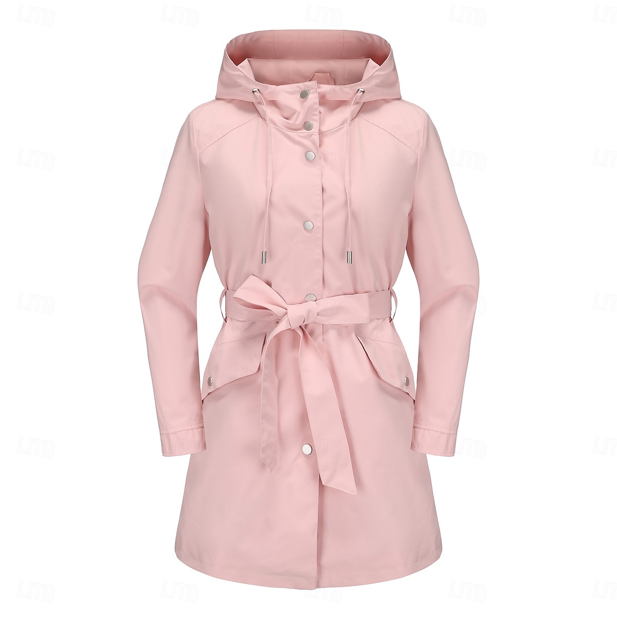 Women's Coat Waterproof Comfortable Pocket Buttons Fashion Street Style Plain Outdoor Casual Daily Long Hooded Regular Fit Long Sleeve Outerwear Black White Pink Spring Fall 2025 - $43.99 –P10