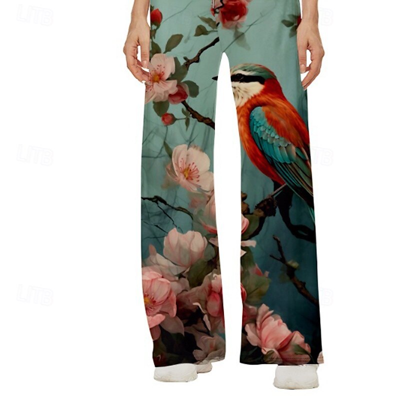Dam Brett skaft Byxor Streetwear Ledigt Fullängd Naturlig Blomma Mönster Elastisk dragsko-design Mjuk Utomhus Semester Gata Grön Höst Normal 2025 - $17.99 –P3