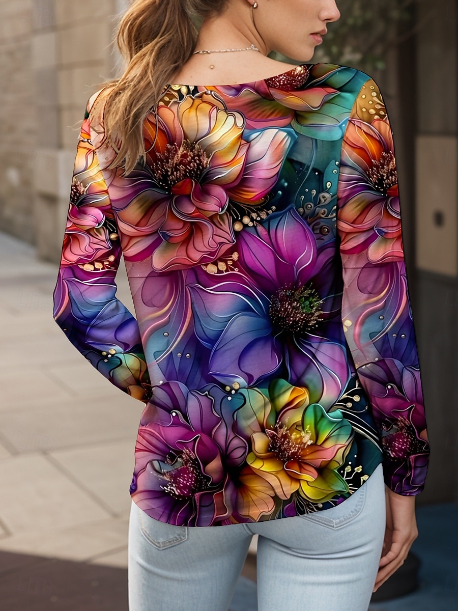 Per donna Maglietta Floreale Grafico Piante Vintage Elegante Classico Manica Lunga Girocollo Top Regolari Quotidiano Stampato Giallo Rosso Blu Viola Verde Estate Primavera Autunno del 2025 a $22.99 –P2