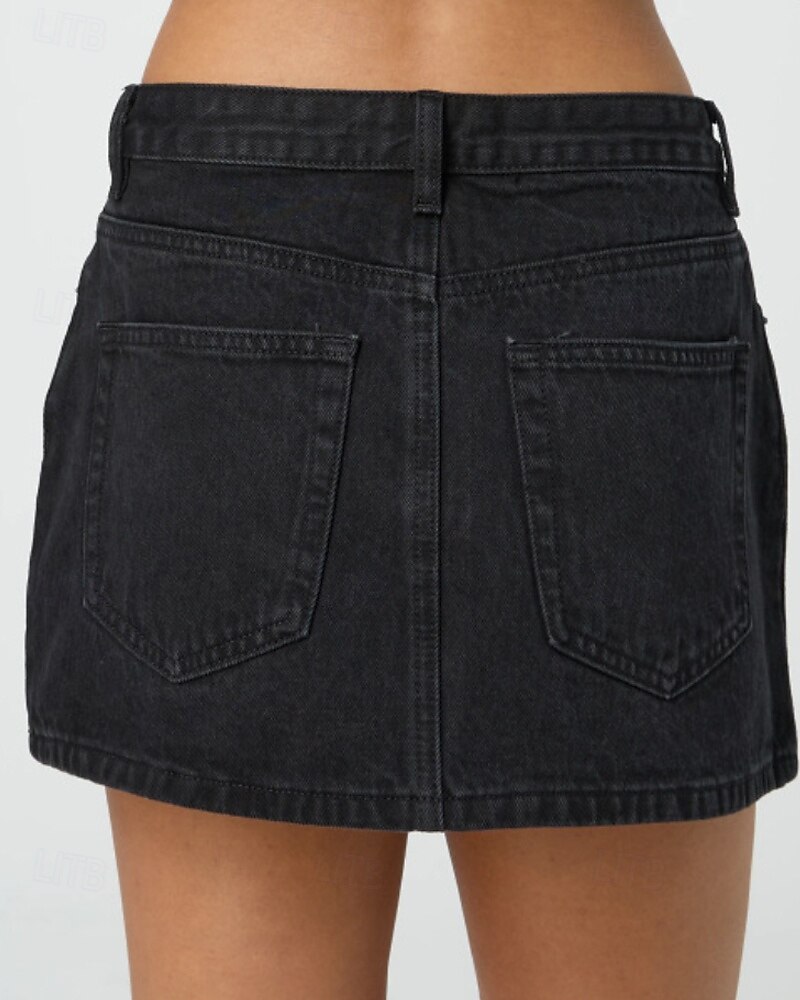 Dame الالتفاف Fritid Mini Mellomhøyt liv Skjørt عادي Lomme Mikroelastisk Feriereise Gate Svart Blå Himmelblå Sommer Denimstoff 2025 - $20.99 –P7
